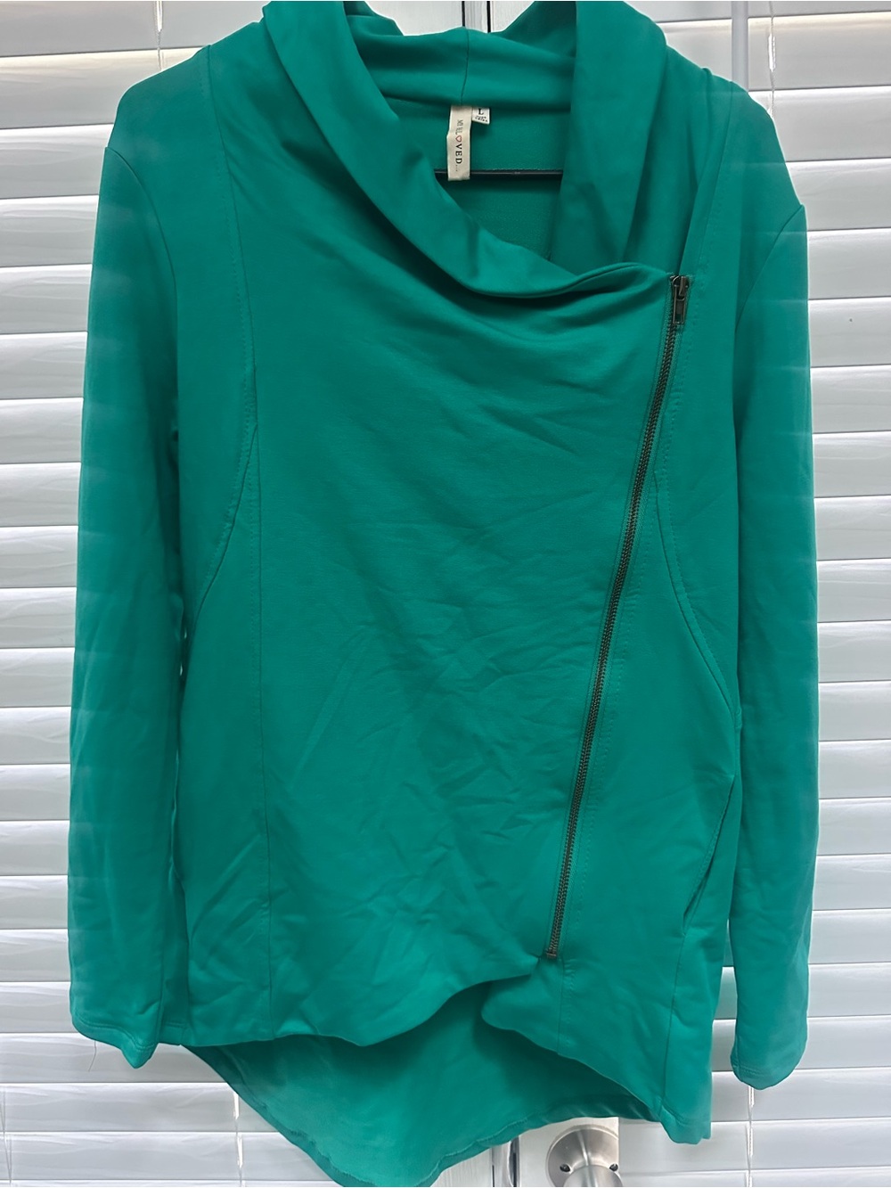 My Beloved Teal Asymmetrical Zip Funnel-Neck Top size Large